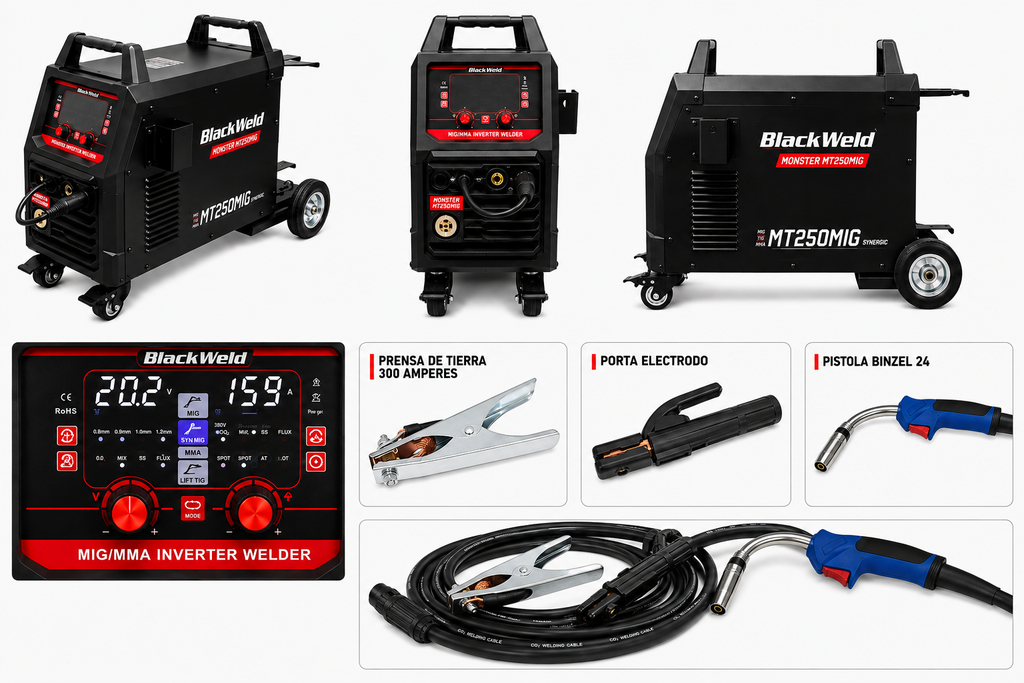Soldadora Multiproceso MONSTER MT250MIG / 250 Amp. / 220 Volt.