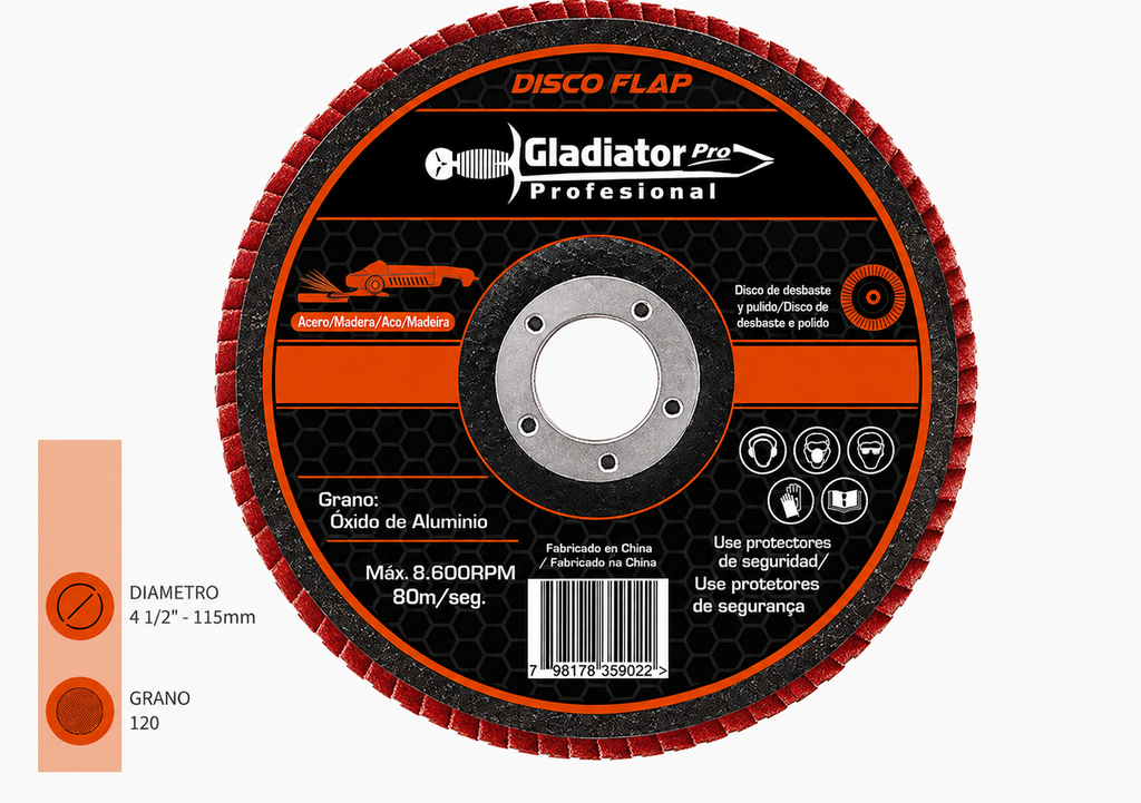 Disco Flap 4 1/2" acero y madera gr120