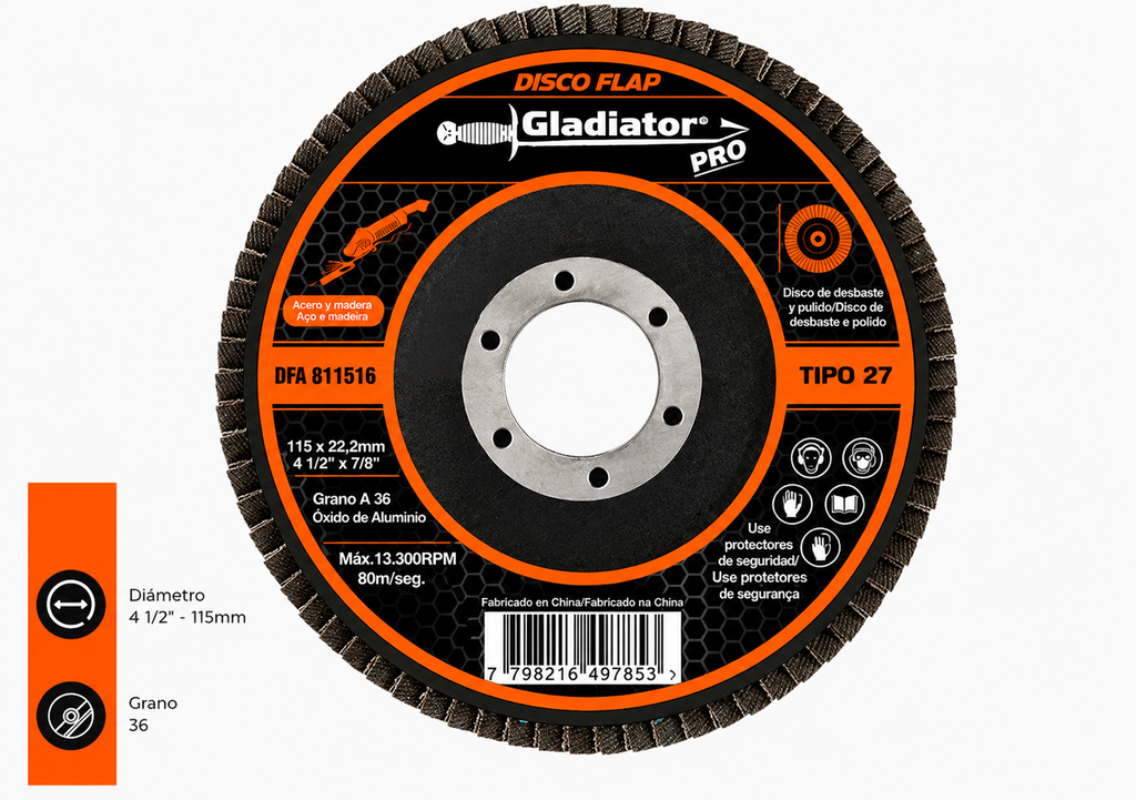 Disco Flap 4 1/2" acero / madera gr36