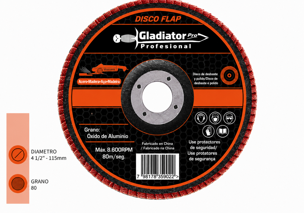 Disco Flap 4 1/2" acero y madera gr80