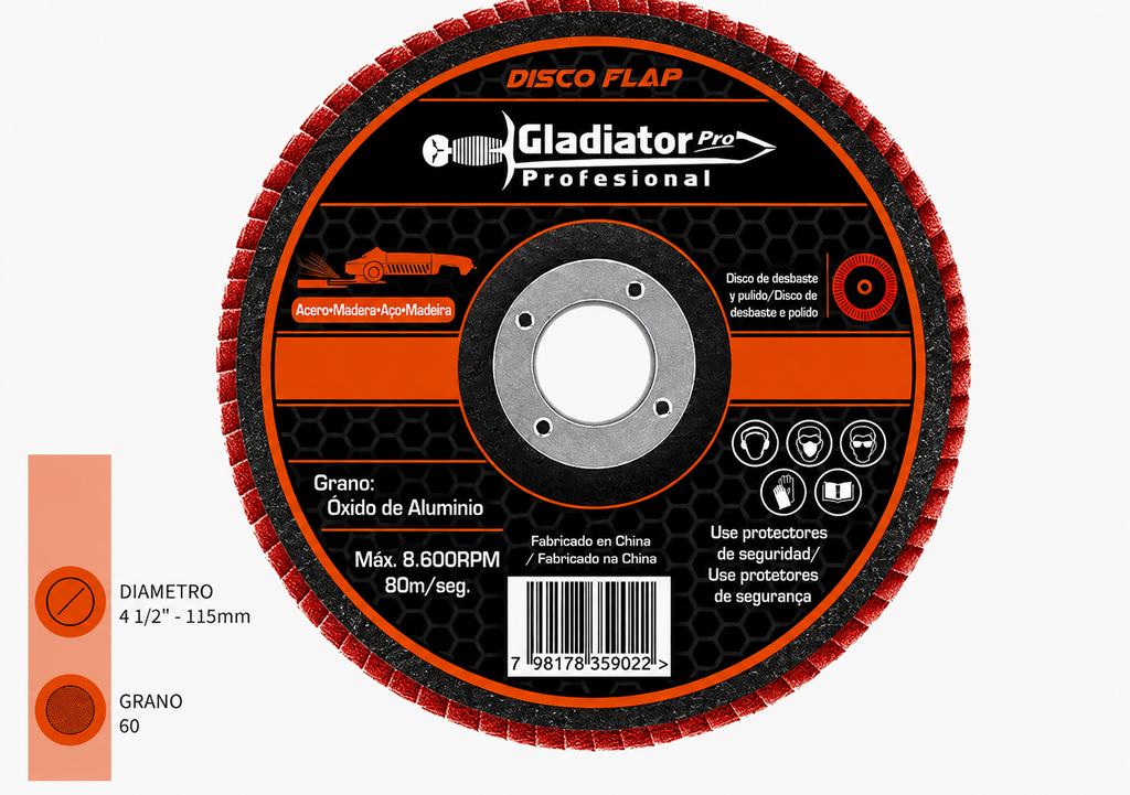 Disco Flap 4 1/2" acero y madera gr60