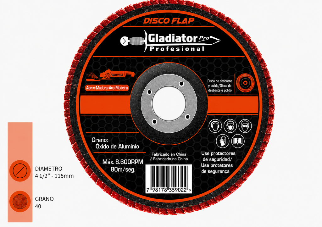 Disco Flap 4 1/2" acero y madera gr40