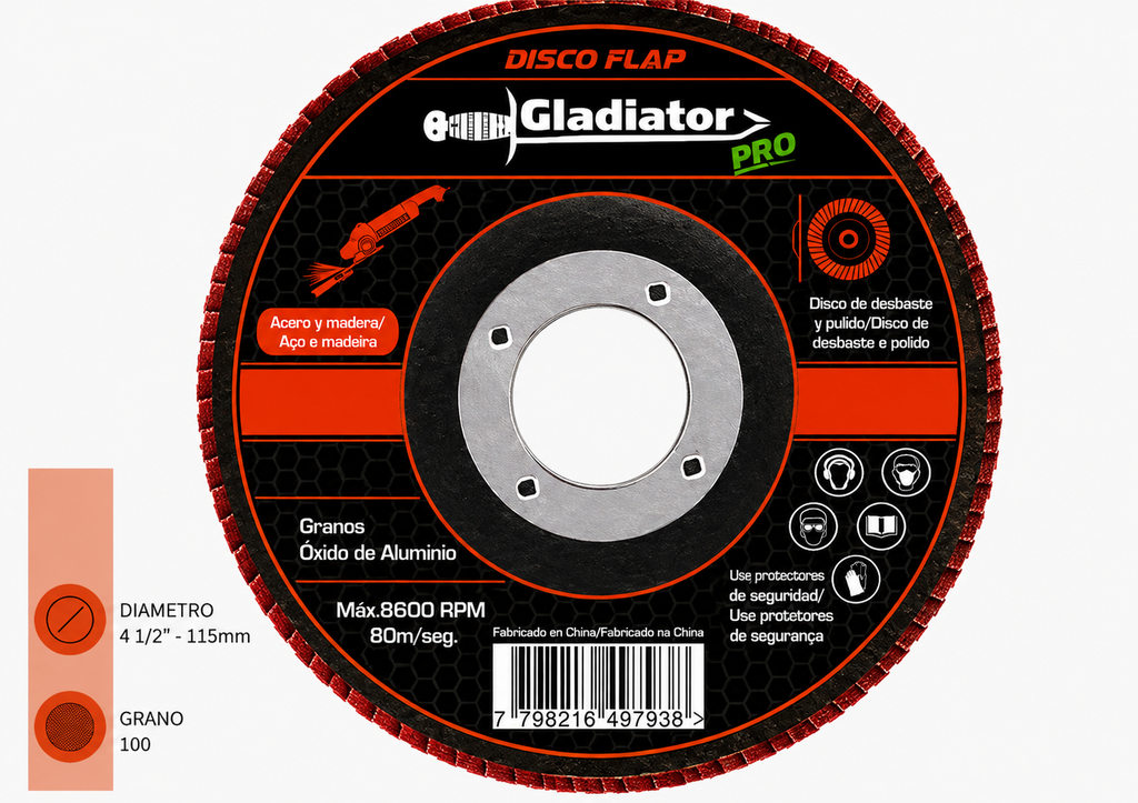  Disco Flap 4 1/2" acero y madera gr100