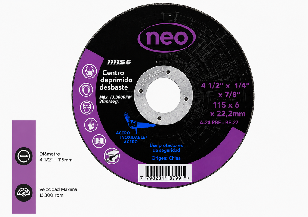 Disco Desbaste 4 1/2 x 6 x 22.2mm metal
