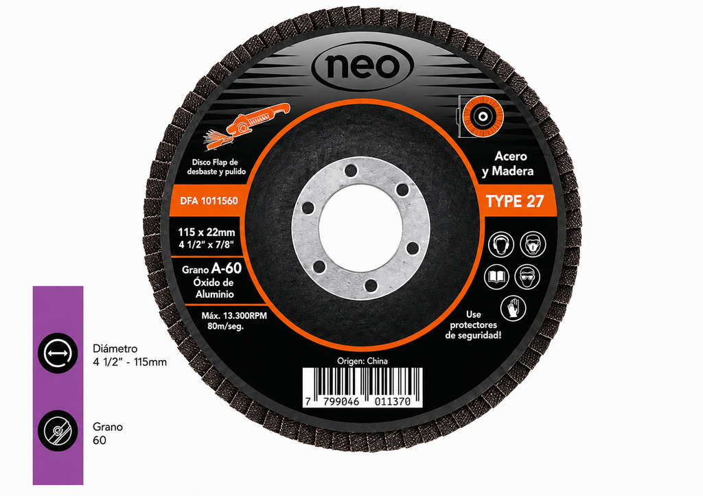 Disco Flap 4 1/2" acero / madera gr60 dfa