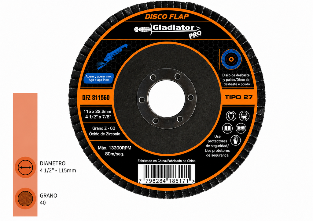Disco Flap 4 1/2" Metal / Acero Inox - Grano 60