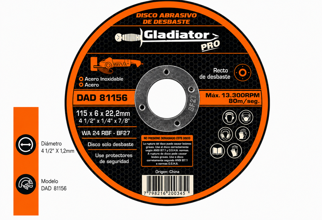 Disco Desbaste 4 1/2" x 6 x 22,2