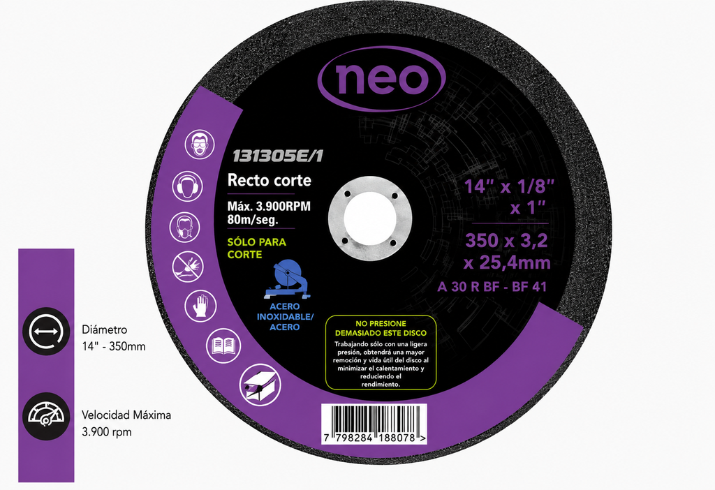 Disco Corte 14" x 3.2mm metal/inox